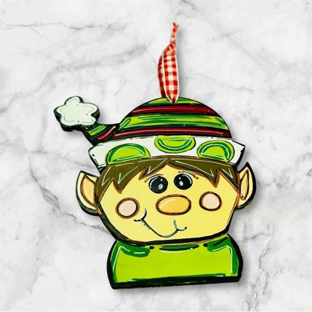 Hand Painted Wooden Elf Christmas Ornament.  Tree seasonal holiday birch wood